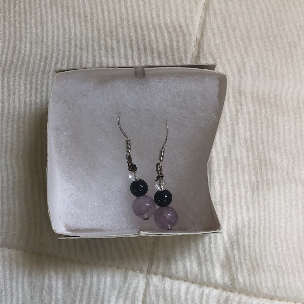 Handmade Lavender and Black Bead Drop Earrings